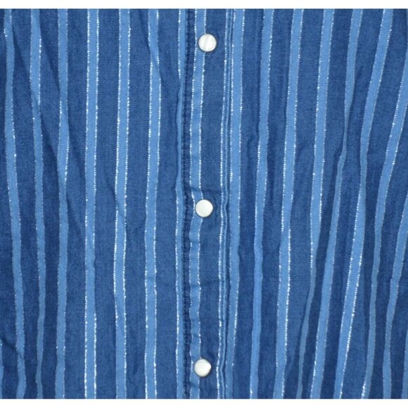 Wrangler Retro Women's L Striped Denim Sleeveless Button-Down Mini Dress Pockets - Picture 3 of 10
